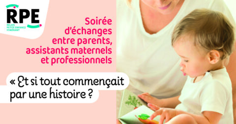 Affiche annonçant une soirée d’échanges sur la lecture avec les tout-petits organisée par le Relais Petite Enfance itinérant de la Communauté de communes Plaines et Monts de France.
